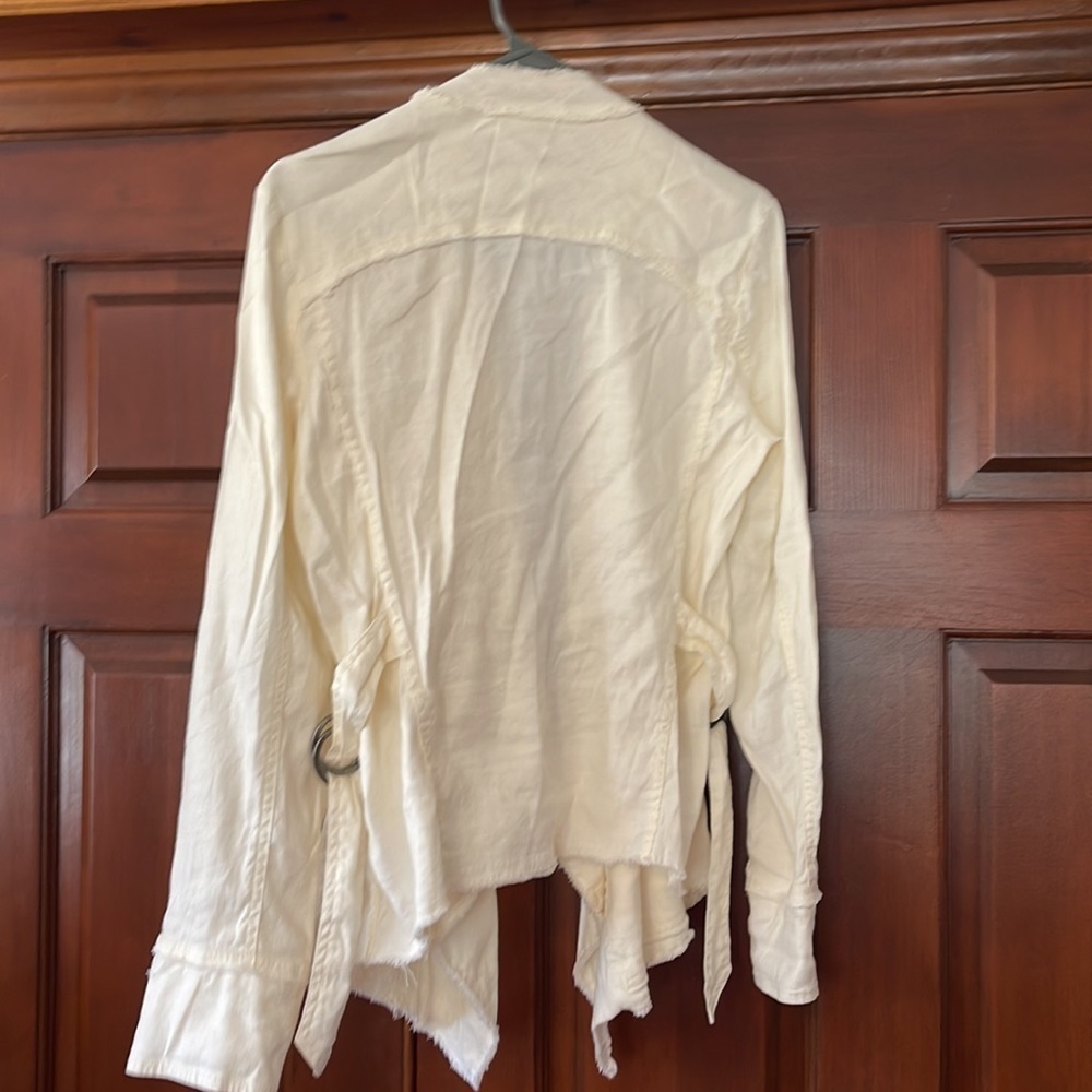 Free people, raw edge, asymmetrical, open front side, belted jacket - Picture 7 of 7